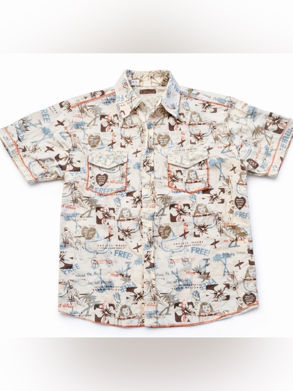 7 Diamonds Surfer Printed Short-Sleeve Button-Up Shirt - Cream Multi Large
